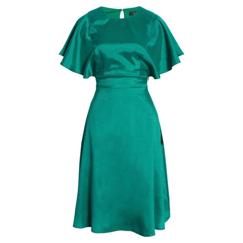 Lulu's Satin Midi Dress Emerald Green Small Polka Dot Satin Occasion Romantic - Picture 13 of 13